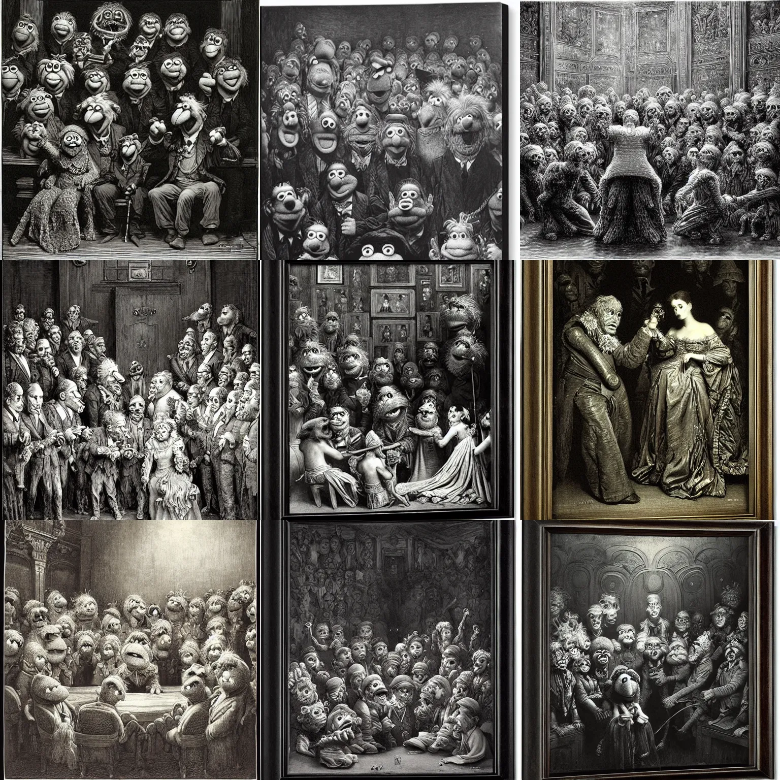 Prompt: the muppet show by gustave dore