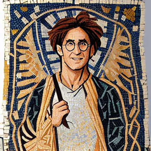 Image similar to harry potter in a ancient greek mosaic