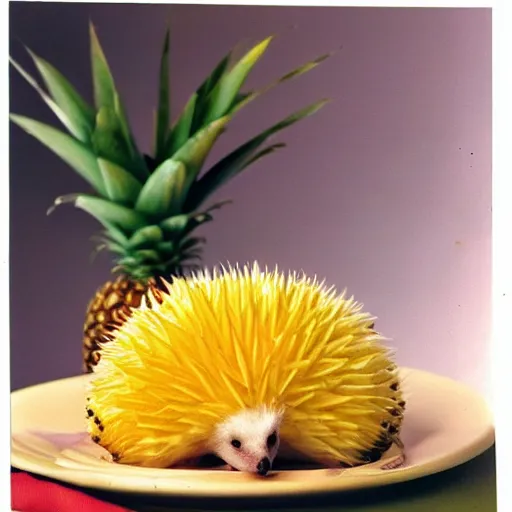 Prompt: color picture of Cheese & Pineapple Hedgehog from 1970's cookbook