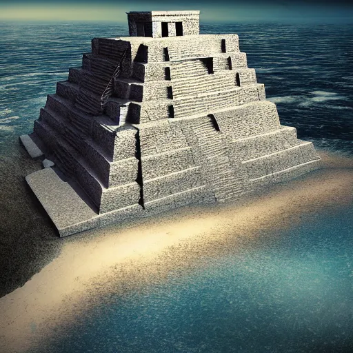 Prompt: Mayan temple atop the edge of a cliff located at the end of the world, high resolution, octane render, epic composition