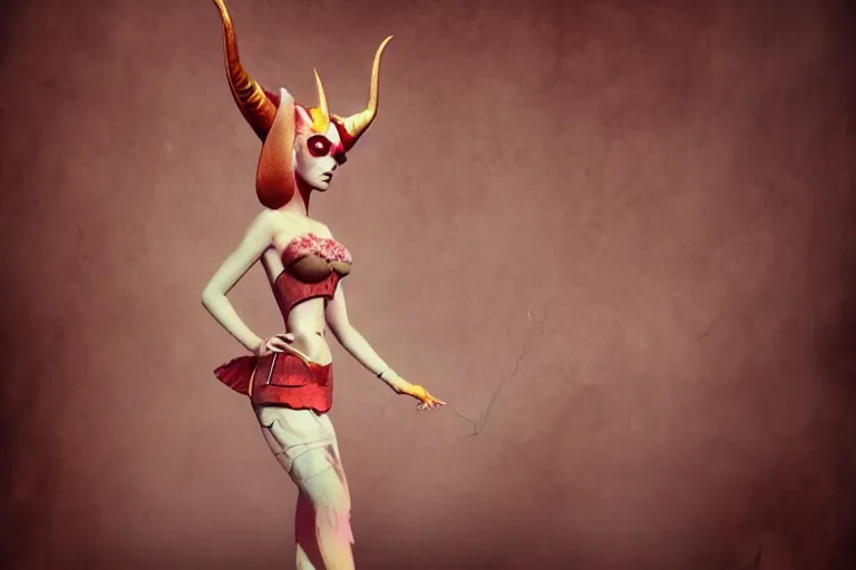 Image similar to pretty demon girl with horns photograph in the style of ray caesar, colorful, realistic, 8 k,