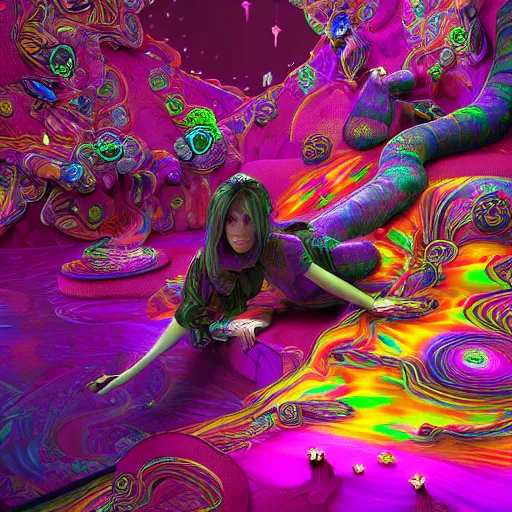 Prompt: psychadelic witch, hyper detailed, flowing psychadelic background intricate and detailed, 8 k, octane render