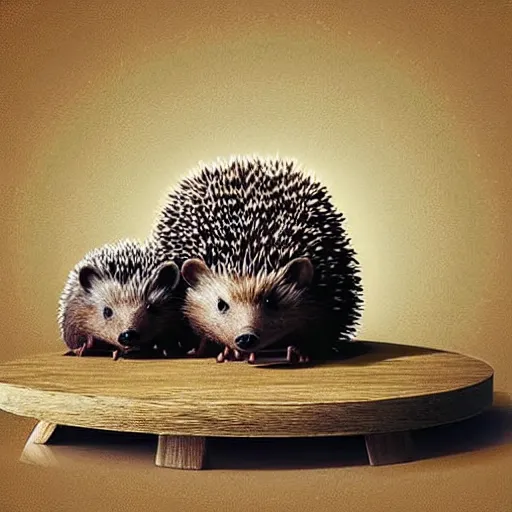 Prompt: two hedgehogs sitting at a round table, a peace treaty sits in the middle of the table, historic photo, united nations