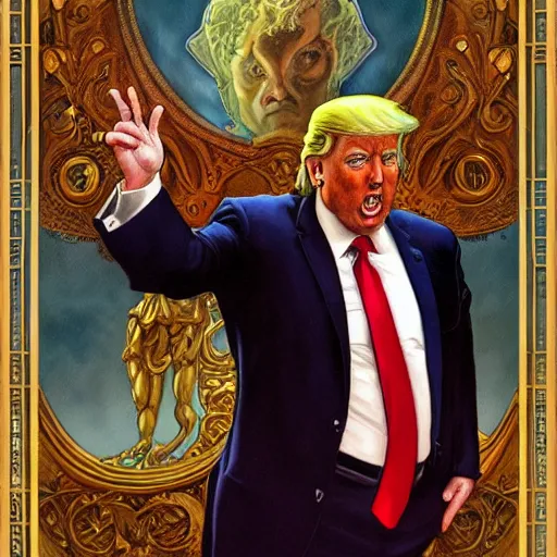 Image similar to an art nouveau painting of donald trump in the style of donato giancola, and in the style of charlie bowater, and in the style of claudio errico. symmetry, smooth, sharp focus, semi - realism, intricate detail.