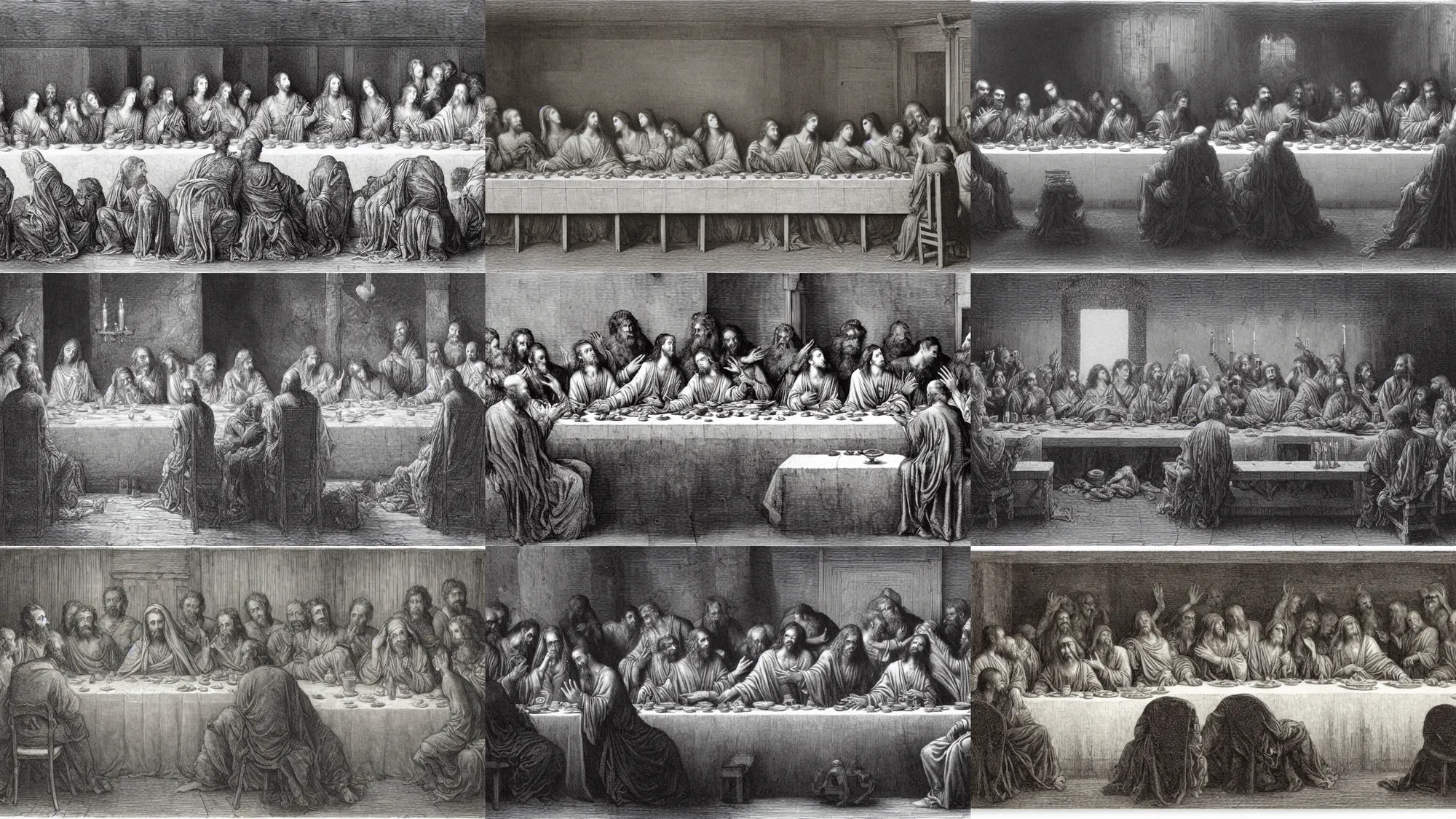 Prompt: the last supper by Gustave Doré