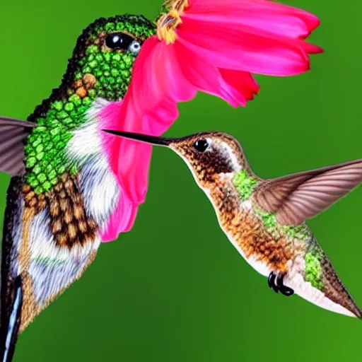 Image similar to a realistic photo of a hummingbird making honey out of worms