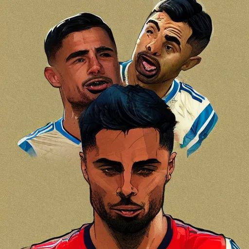 Image similar to mikel arteta spoon feeding gabriel jesus at the emirates, style of by jordan grimmer and greg rutkowski, crisp lines and color,