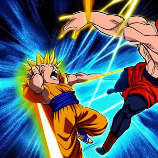 Image similar to ssj2 songoku with shiba inu head shooting an energy beam