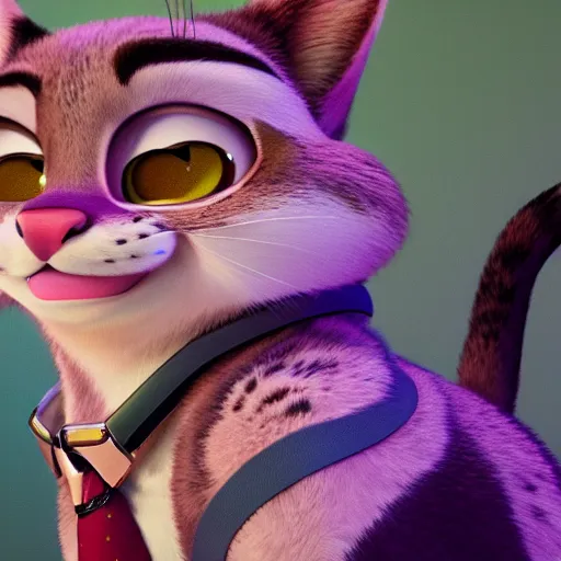 Image similar to portrait of a tabby in the style of the movie Zootopia wearing a pink tuxedo, 4k, digital art, award winning