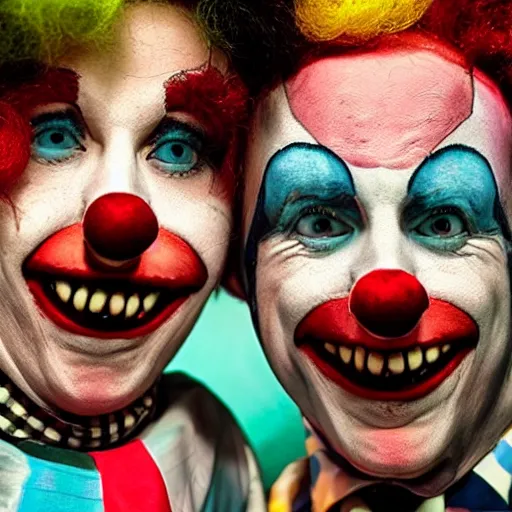 Prompt: conjoined clowns