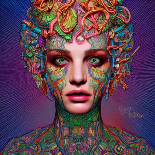 Prompt: the head of a ridiculously beautiful and pretty woman partially made of onion rings of all colors looking up, an ultrafine detailed illustration by james jean, final fantasy, intricate linework, bright colors, behance contest winner, vanitas, angular, altermodern, unreal engine 5 highly rendered, global illumination, radiant light, detailed and intricate environment