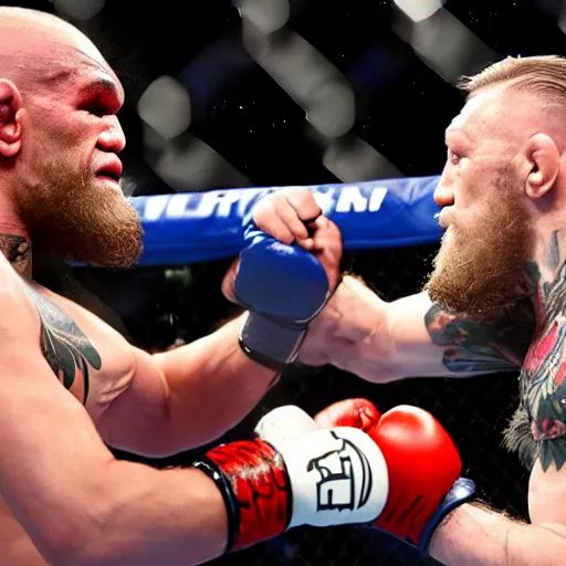 Prompt: conor mcgregor fights mike tyson in a cave