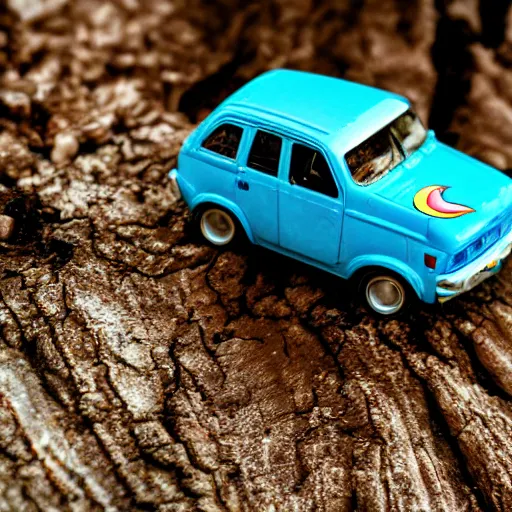 Image similar to macro photography of a toy hot wheels car driving through a forest fire, 3 5 mm