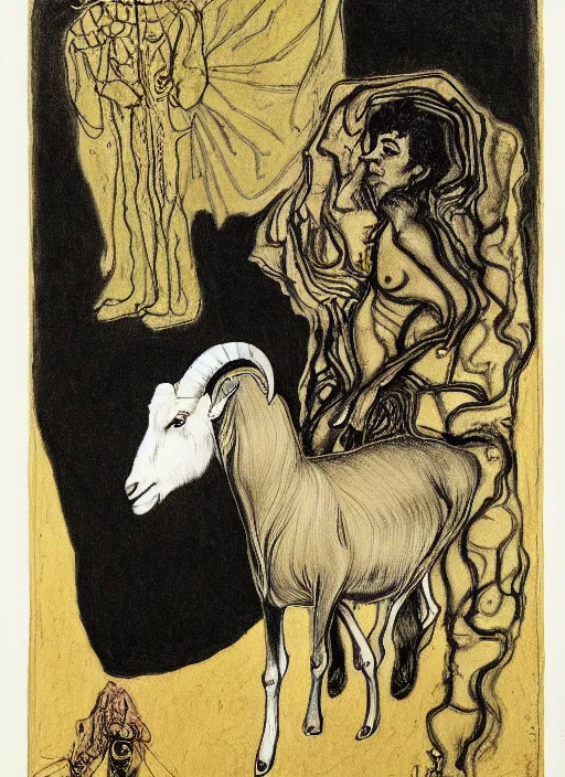 Prompt: prince and a goat, illustration by austin osman spare, high resolution