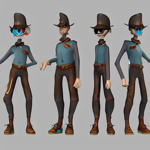 Image similar to character design of a stylized explorer and cartographer in the style of Studio Ghilbi, stylized cartoon texture and modeling 3D