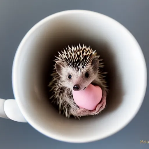 Image similar to baby hedgehog in a teacup, photography, minimalistic, 8 k