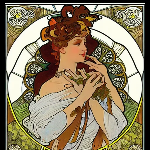 Image similar to wisdom in the style of alphonse mucha