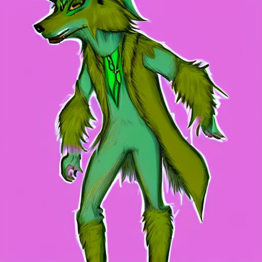 Image similar to Beautiful digital painting of an anthro anthropomorphic pastel-green wolf, Punk outfit. Western comic book style, inked, cute, cozy