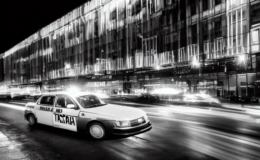 Image similar to ! dream a 3 5 mm night shot of an avenue taxi driver inspired lighting reflections in the windows nostalgic feeling