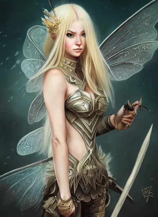 Image similar to blonde combat fairy venizian era, dark fantasy, extremely detailed, sharp focus, portrait, smooth, digital illustration, by rossdraws, frank franzzeta