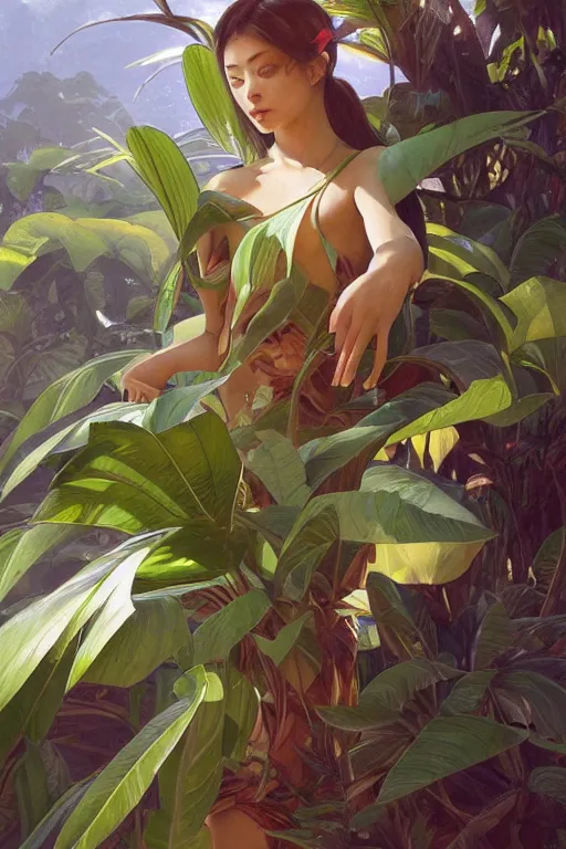 Image similar to ultra realistic illustration, banana plants drawing, japanese art, elegant, highly detailed, digital painting, concept art, smooth, sharp focus, illustration, art by artgerm and greg rutkowski and alphonse mucha