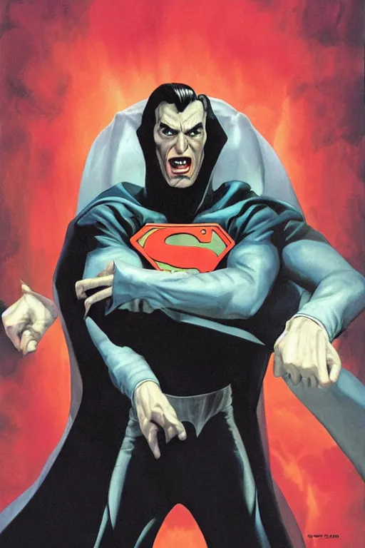 Image similar to portrait of super dracula. art by alex ross.