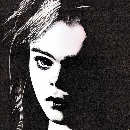 Image similar to ink illustration of Elle Fanning by Yoji Shinkawa