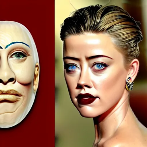 Image similar to a [ gourd ] carved shaped to look like ( amber heard ) face hybrid intercross