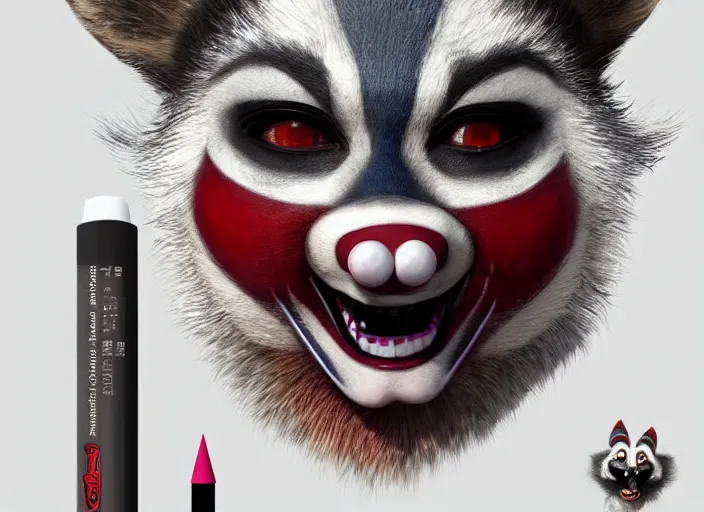 Prompt: award - winning detailed concept art of a creepy clown anthropomorphic raccoon character wearing clown makeup face paint. art by wlop on bcy. net, realistic. detailed fur, art by cheng yi. artstationhd, artgerm, 3 dcg, pixar zootopia. 3 d rendering, high quality model sheet, disney. model sheet detailed