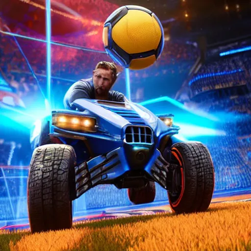 Image similar to stephen hawkin in rocketleague, splash art, movie still, detailed face, photorealistic facial features, cinematic lighting, dramatic, octane render, long lens, shallow depth of field, bokeh, anamorphic lens flare, 8 k, hyper detailed, 3 5 mm film grain