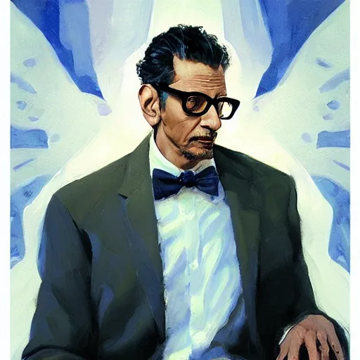 Prompt: greg manchess portrait painting of jeff goldblum as a wizard, medium shot, asymmetrical, profile picture, organic painting, sunny day, matte painting, bold shapes, hard edges, street art, trending on artstation, by huang guangjian and gil elvgren and sachin teng