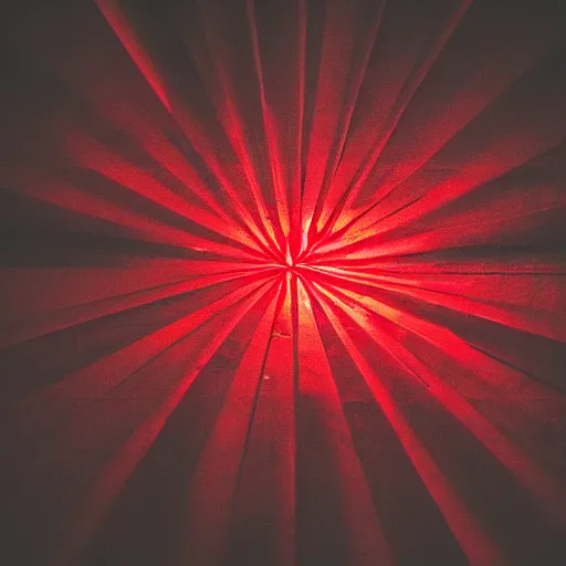 Prompt: red light from above shines through and casts an ornate pattern on the floor below