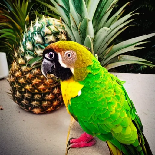 Image similar to cinnamon turquoise green cheek conure cuddling with pineapple conure