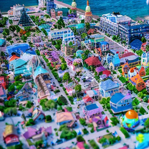 Image similar to bikini bottom town, from spongebob squarepants ; tilt shift photography