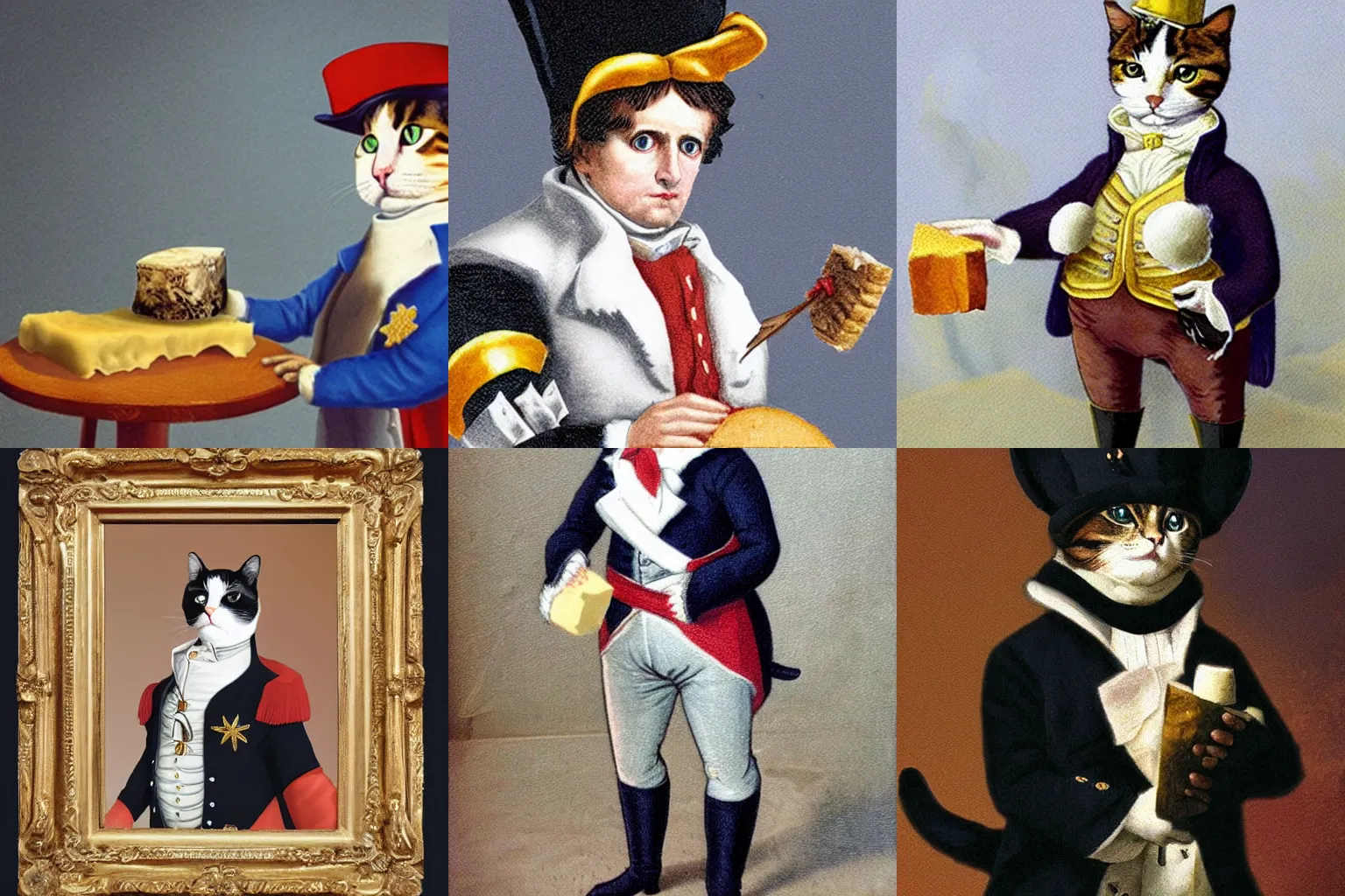 Prompt: a cat dressed as Napoleon holding cheese by Shigeru Miyamoto