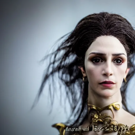 Image similar to photo taken of an epic intricate, ultra detailed, super realistic bust of a majestic gracious regal aristocratic brunette female vampire created by weta workshop, menacing, some zoomed in shots, photorealistic, sharp focus, white wall, extremely cold blueish colour temperature, 3 5 mm, f 1. 4, golden ratio