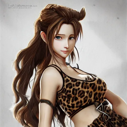 Image similar to concept art of aerith gainsborough in wall market leopard print dress, highly detailed, trending on artstation