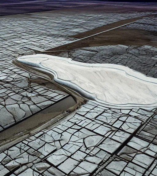 Image similar to hyperealistic render of white bioremediation architecture, mining tailings atacama desert, uhd, high detail, corona render, unreal engine, ue 5, vray, by peter zumthor, trending on artstation