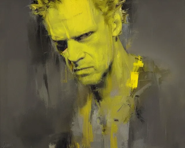 Prompt: portrait of beavis in shades of grey but with yellow by jeremy mann