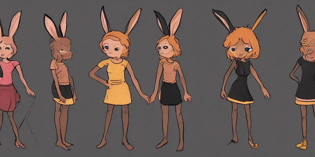 Image similar to women, dark skin, ginger, cartoon, sweatshirt, concept art, concept art, bunny ears,