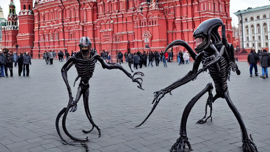 Prompt: xenomorph on moscow red square. by vasiliy shihskin