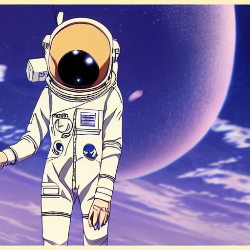 Image similar to anime visual of a female astronaut ; official media ; animated by hajime yatate ; by shinichiro watanabe