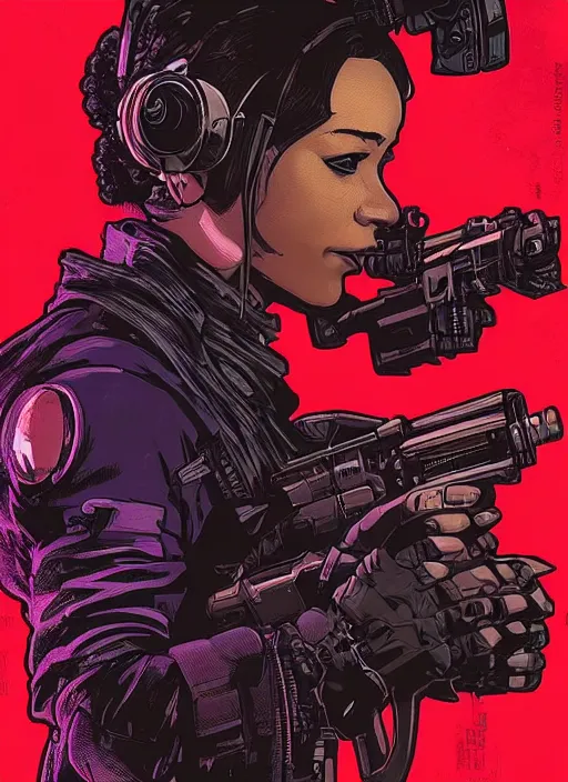 Prompt: cyberpunk blackops spy. night vision. selina igwe. portrait by ashley wood and alphonse mucha and laurie greasley and josan gonzalez and james gurney. spliner cell, apex legends, rb 6 s, hl 2, d & d, cyberpunk 2 0 7 7. realistic face. dystopian setting.