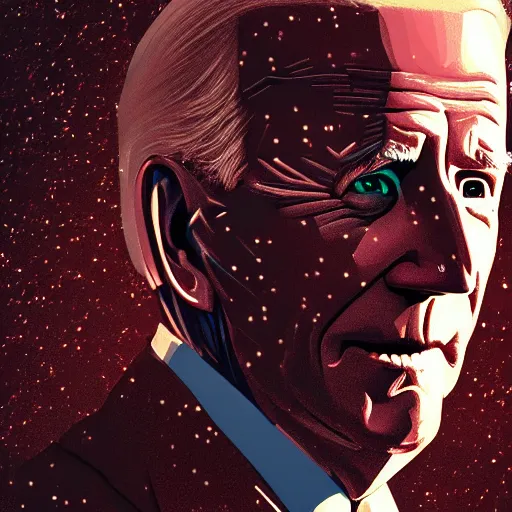 Image similar to joe biden portrait made out of galaxies, beautiful, cyborg, cinematic comic book art, realistic, highly detailed, octane render