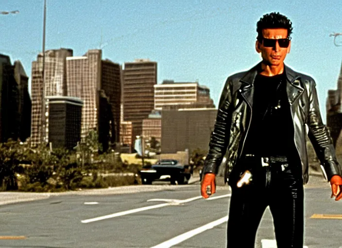 Prompt: jeff goldblum in a still from the movie Terminator 2: Judgment Day (1991)