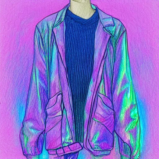 Image similar to a drawing of an iridescent blue and purple jacket, a color pencil sketch by avgust cernigoj, instagram contest winner, digital art, art on instagram, childs drawing, seapunk