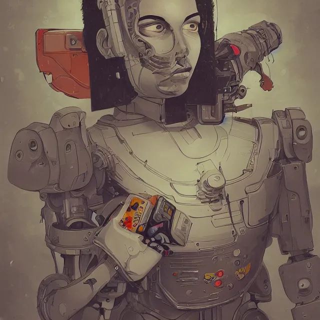 Image similar to robot artist painting a self - portrait on a canvas. intricate, highly detailed, digital matte painting, in the style of alexandros pyromallis, and in the style of sachin teng, and in the style of hans thoma, and in the style of masamune shirow. irony, recursion, inspiration.