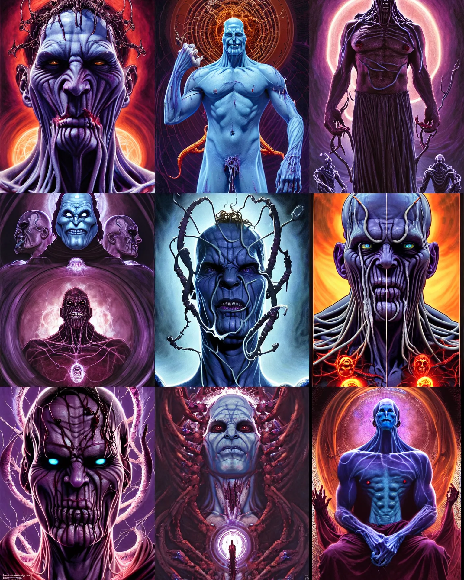 Prompt: the platonic ideal of shiva of cletus kasady ultimate carnage thanos dementor doctor manhattan chtulu nazgul, detailed, intricate, hyperrealism, intense, scary, decay, dmt, art by brock hofer and artgerm and greg rutkowski and alphonse mucha