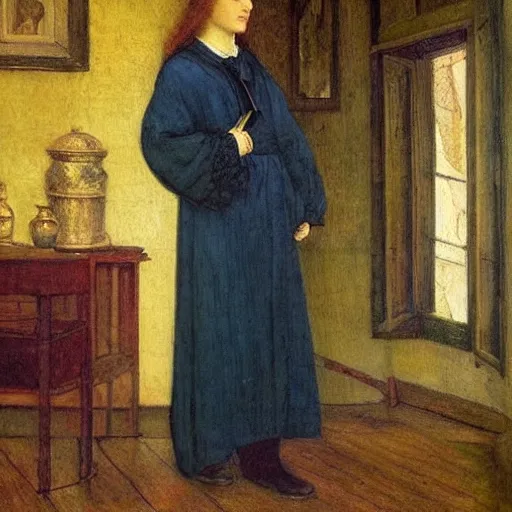 Prompt: preraphaelite painting of a doctor in a country house