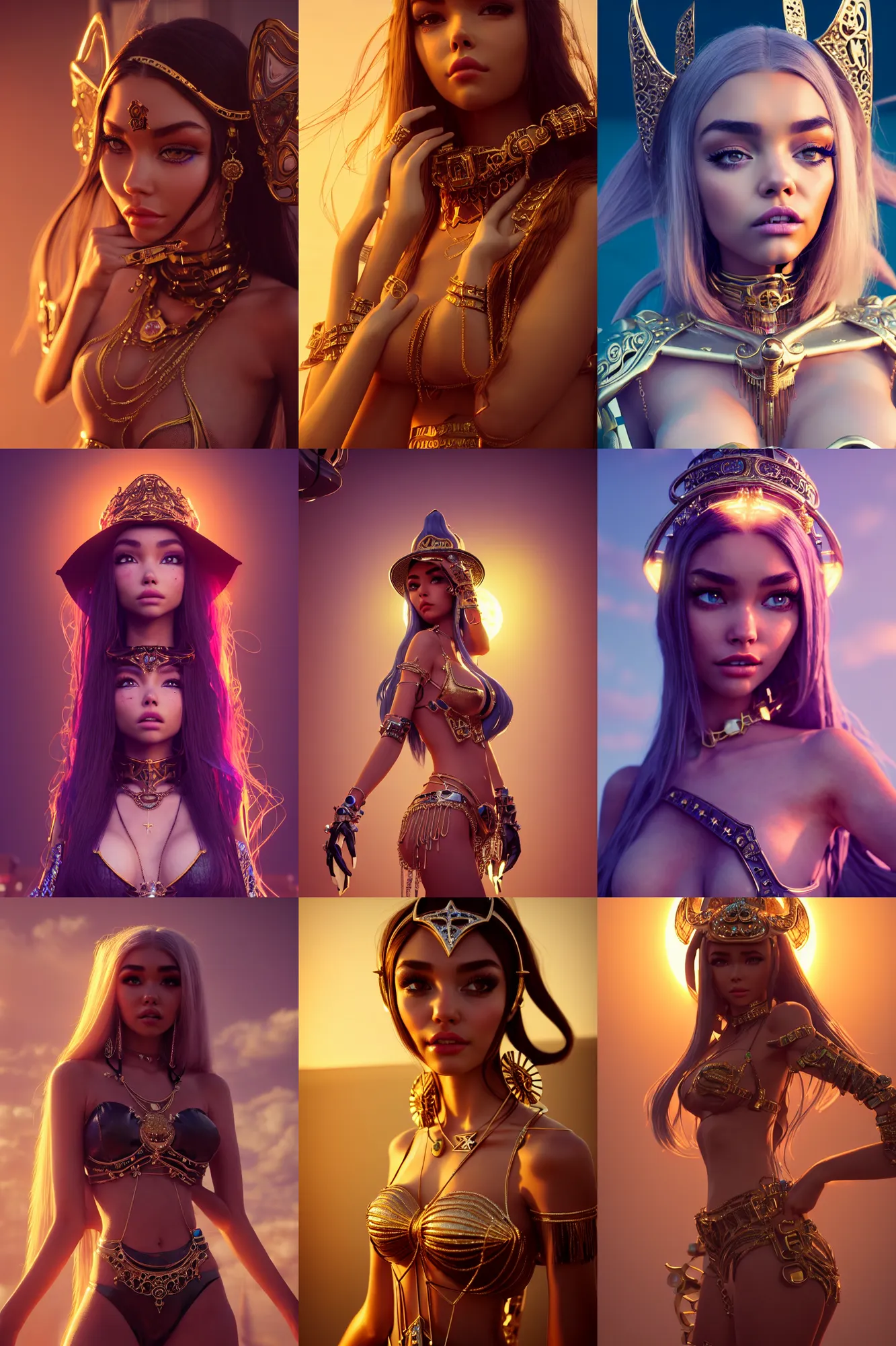 Prompt: madison beer edm cowgirl | elaborate jewelry | glamorous oily soft polished rich ornate modern | weta disney movie still photo | hi - fructose, sci fi fantasy, smooth, octane render, sharp focus, artstation, concept art | beeple, mucha, rutkowski, feng zhu, wlop |